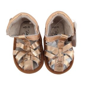 NWT Baby Mocs Gold Tan Leather Baby Sandals Size 6-12 months